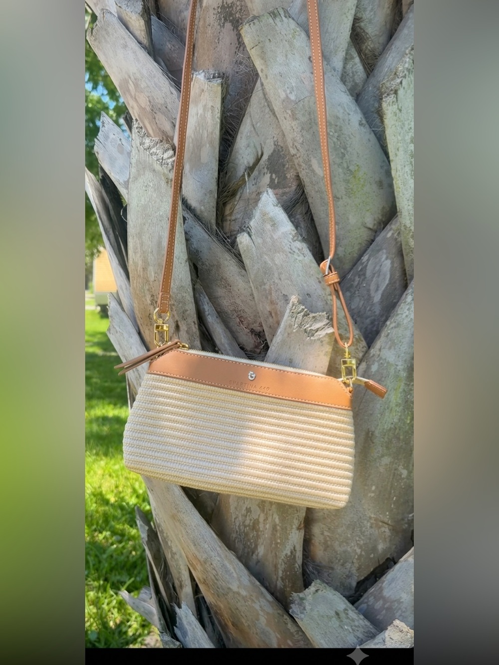 SPARTINA 449, Woven Straw Crossbody Bag with Leather Trim